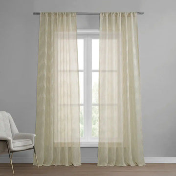 Sirius Beige Patterned Faux Linen Sheer Curtain - HalfPriceDrapes.com