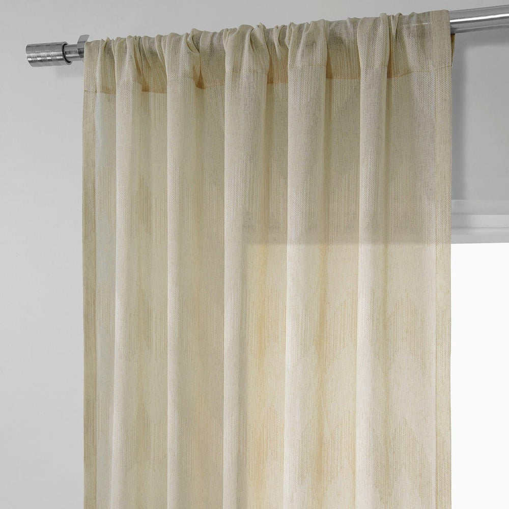 Sirius Beige Patterned Faux Linen Sheer Curtain - HalfPriceDrapes.com