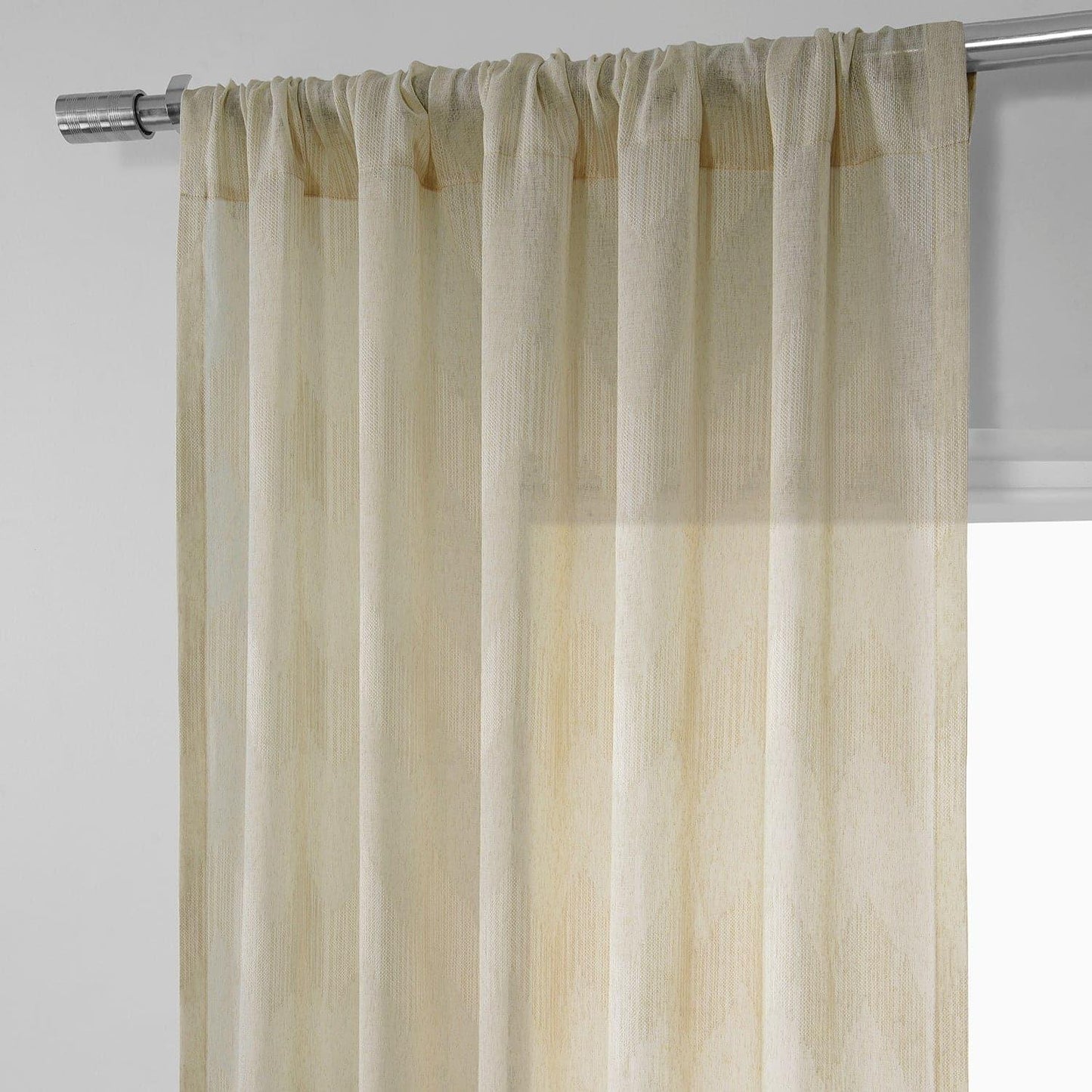 Sirius Beige Patterned Faux Linen Sheer Curtain - HalfPriceDrapes.com