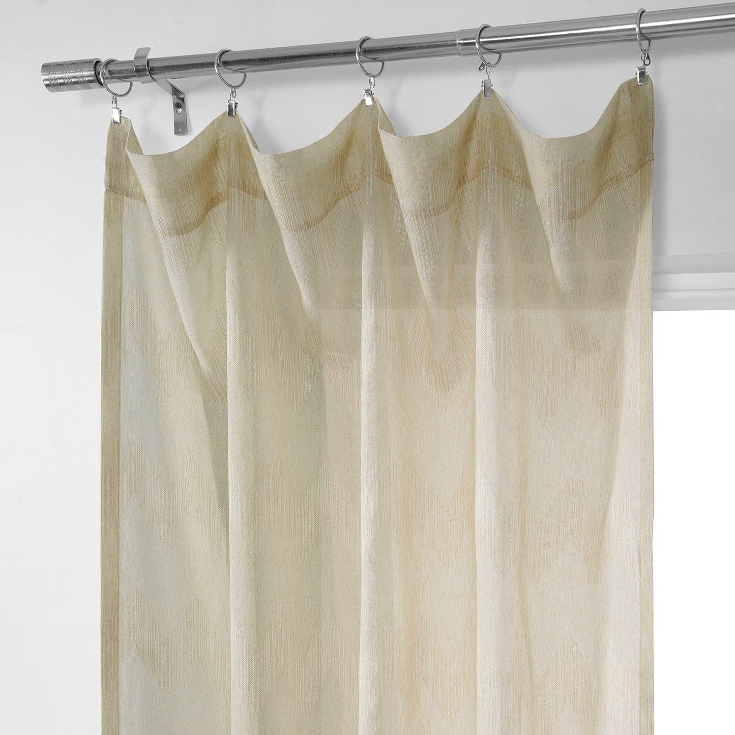 Sirius Beige Patterned Faux Linen Sheer Curtain - HalfPriceDrapes.com