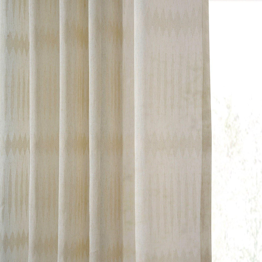 Polaris Tan Patterned Faux Linen Sheer Curtain - HalfPriceDrapes.com