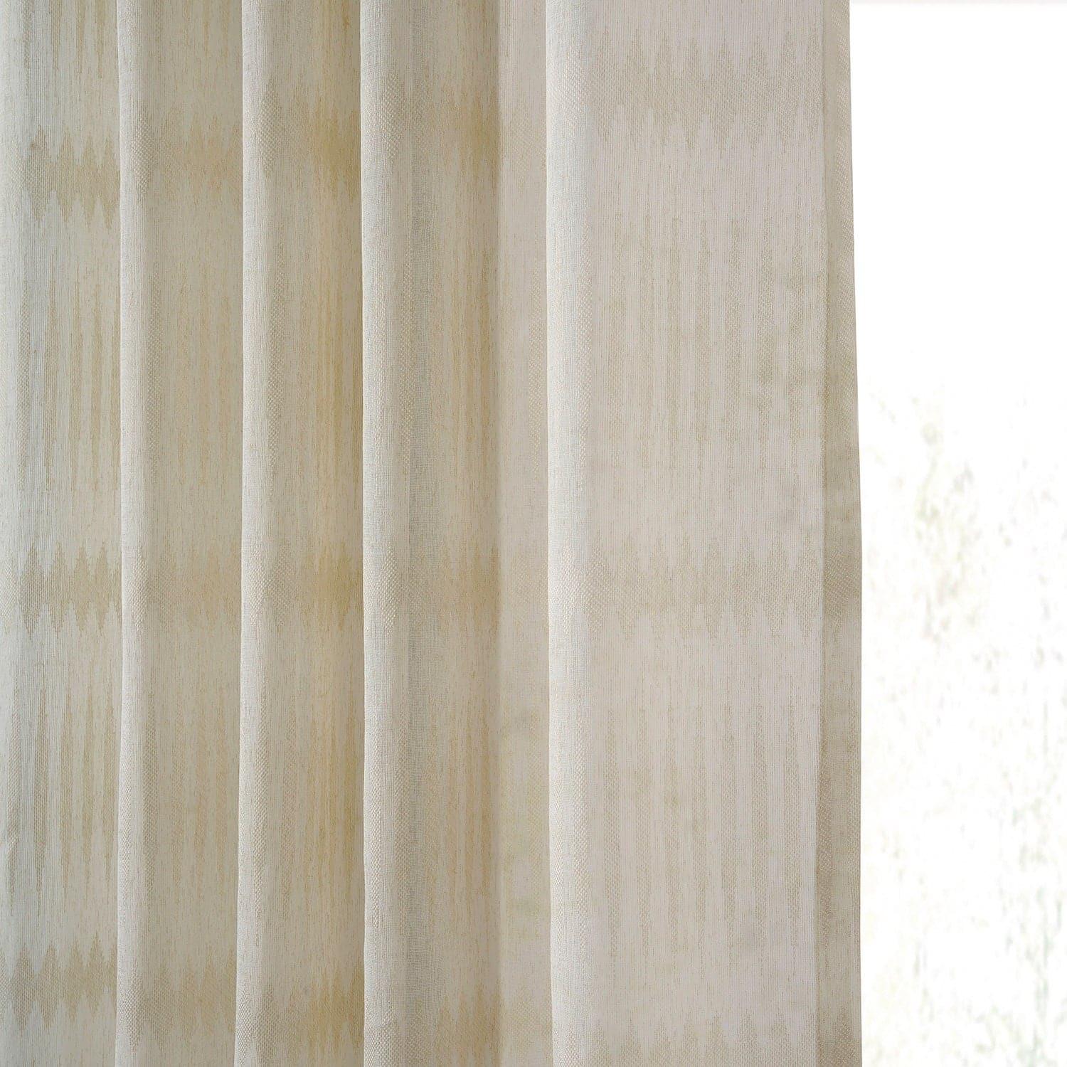 Polaris Tan Patterned Faux Linen Sheer Curtain - HalfPriceDrapes.com