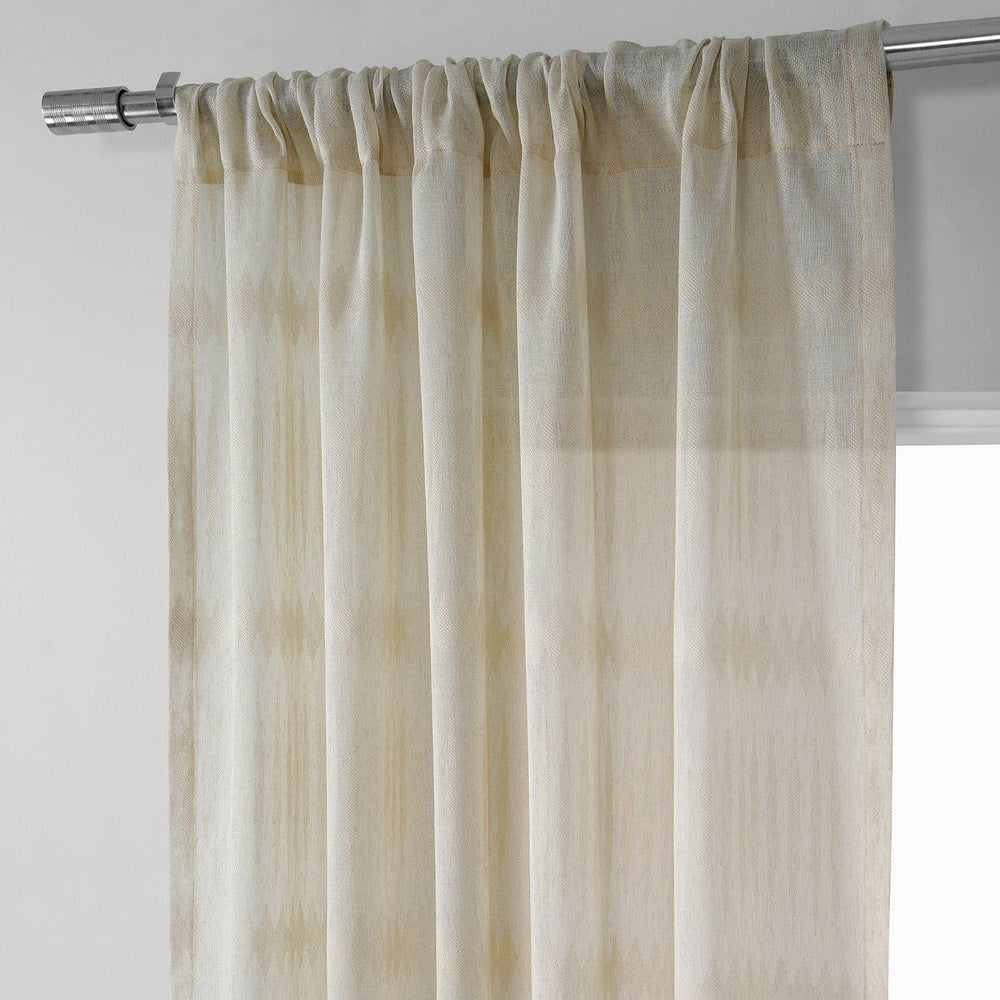 Polaris Tan Patterned Faux Linen Sheer Curtain - HalfPriceDrapes.com