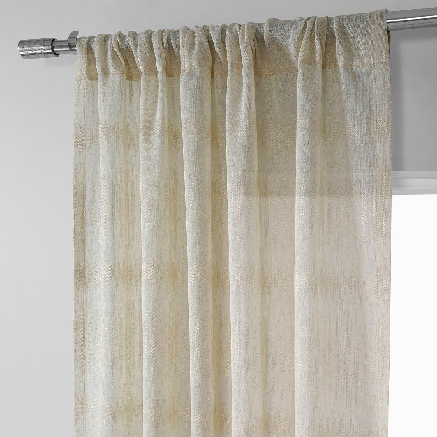 Polaris Tan Patterned Faux Linen Sheer Curtain - HalfPriceDrapes.com
