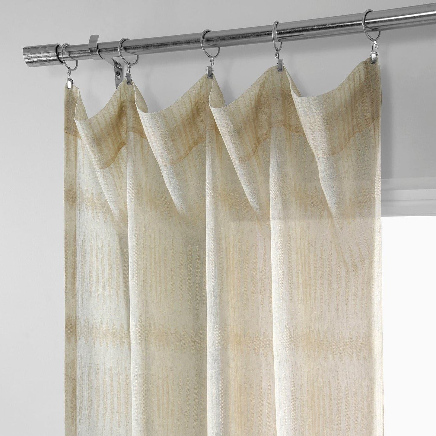 Polaris Tan Patterned Faux Linen Sheer Curtain - HalfPriceDrapes.com
