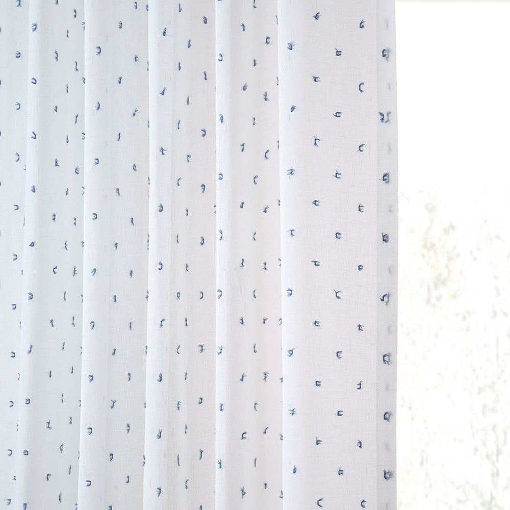 Altair Blue Patterned Faux Linen Sheer Curtain - HalfPriceDrapes.com
