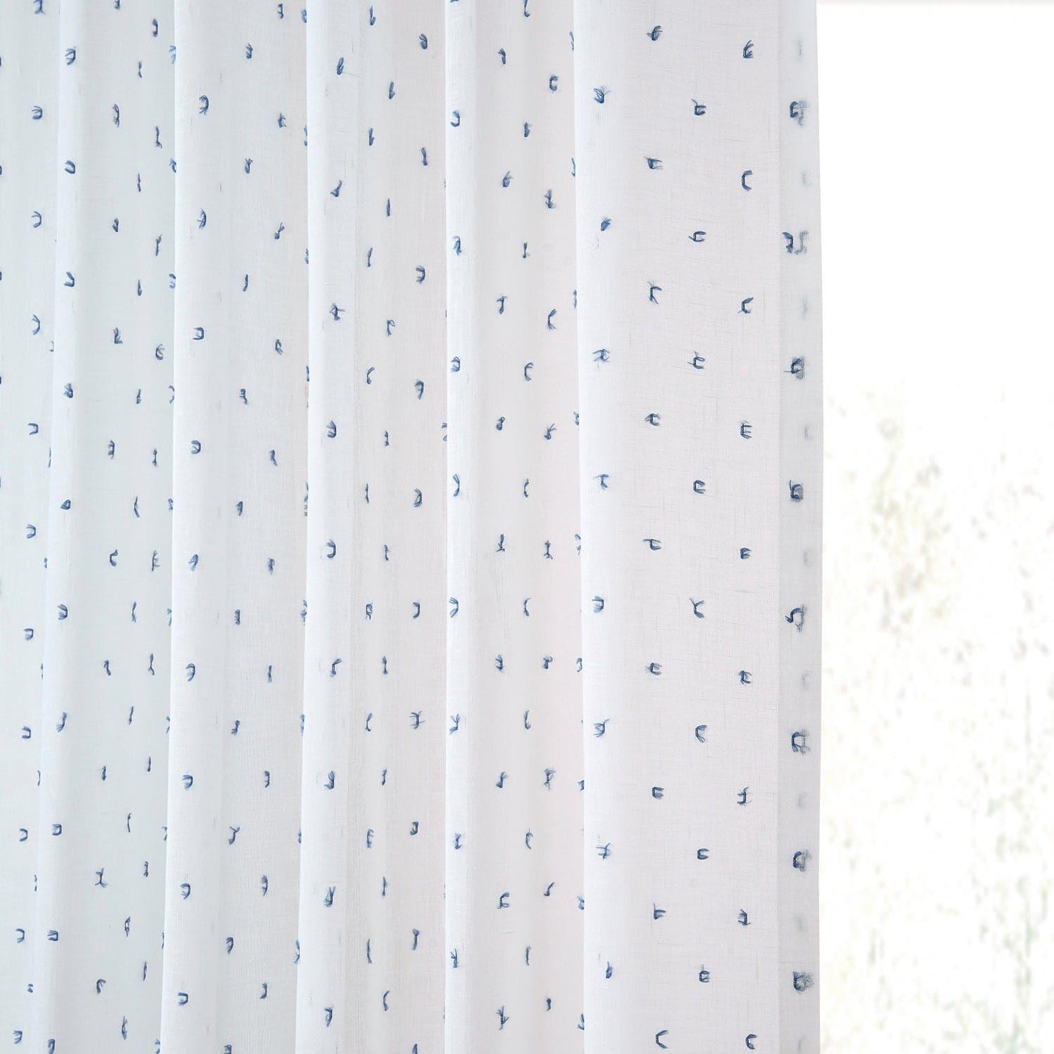 Altair Blue Patterned Faux Linen Sheer Curtain - HalfPriceDrapes.com