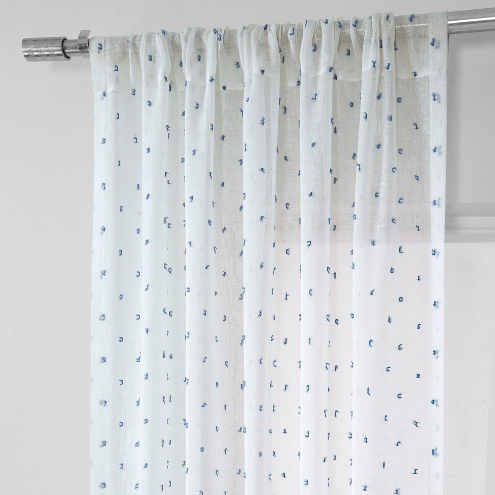 Altair Blue Patterned Faux Linen Sheer Curtain - HalfPriceDrapes.com