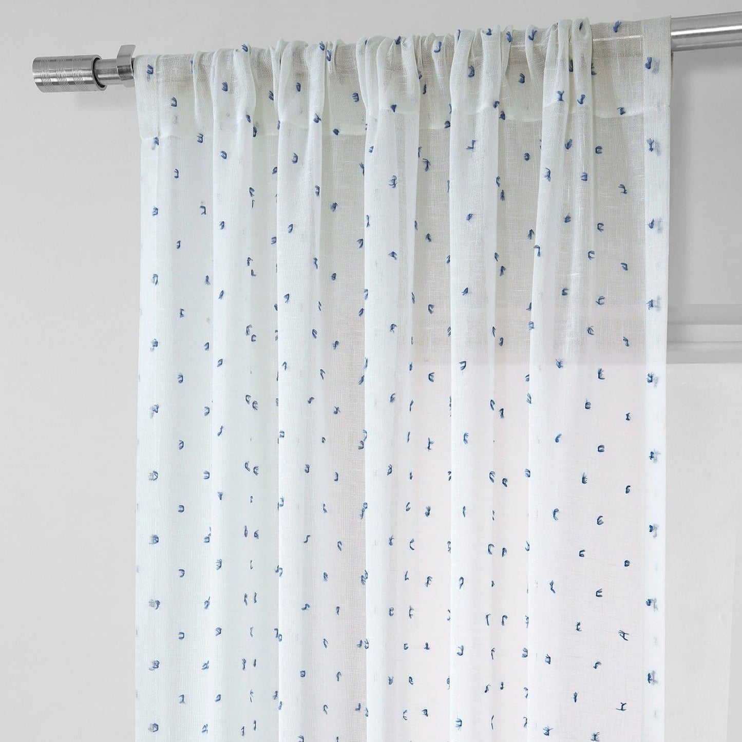 Altair Blue Patterned Faux Linen Sheer Curtain - HalfPriceDrapes.com