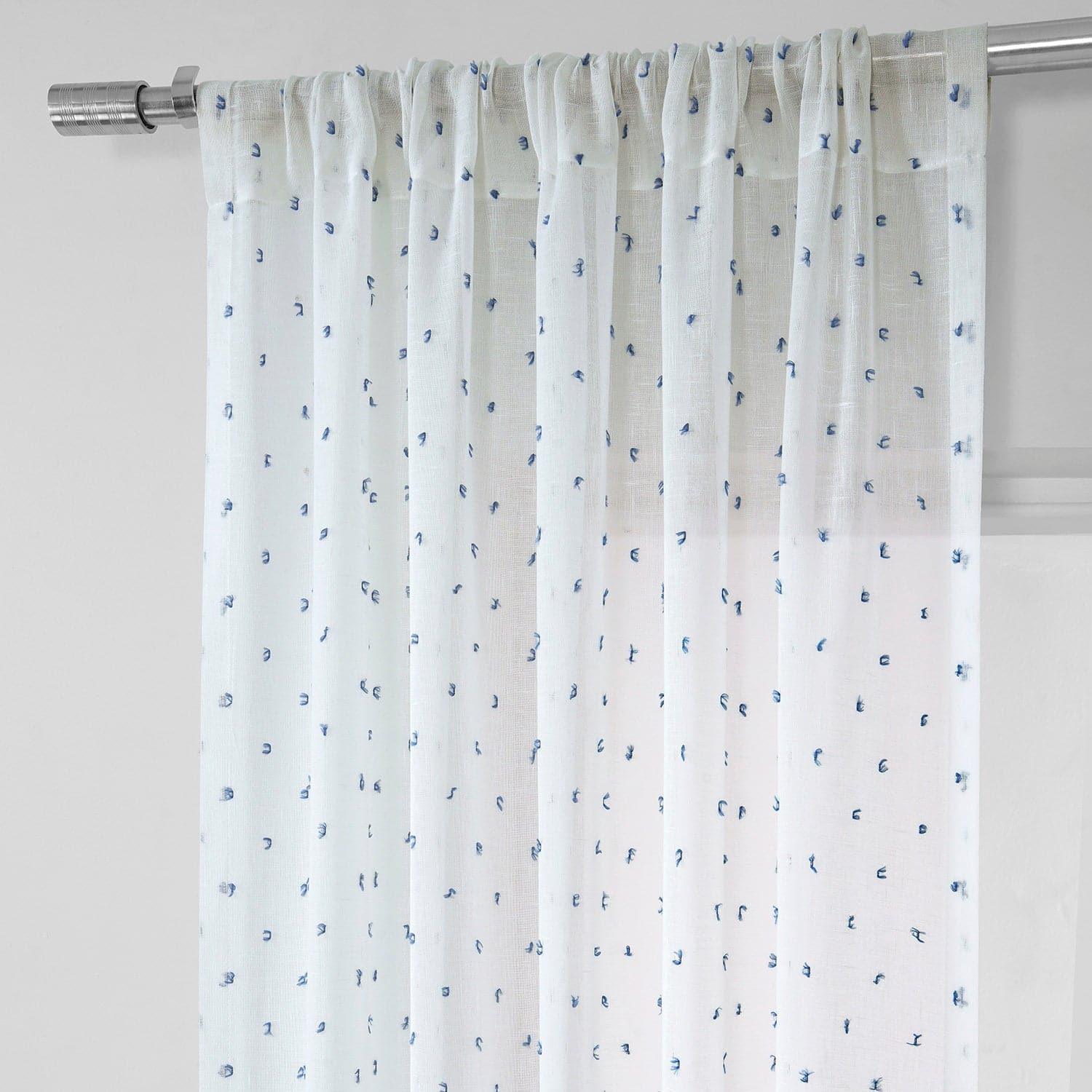Altair Blue Patterned Faux Linen Sheer Curtain - HalfPriceDrapes.com