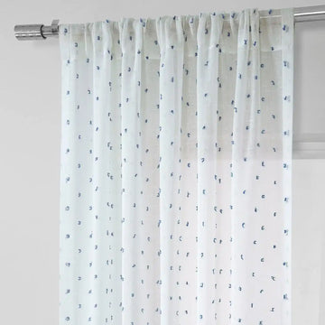 Altair Blue Patterned Faux Linen Sheer Curtain - HalfPriceDrapes.com