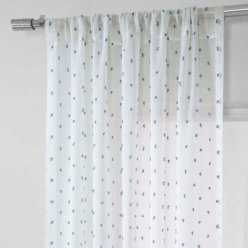 Altair Blue Patterned Faux Linen Sheer Curtain - HalfPriceDrapes.com