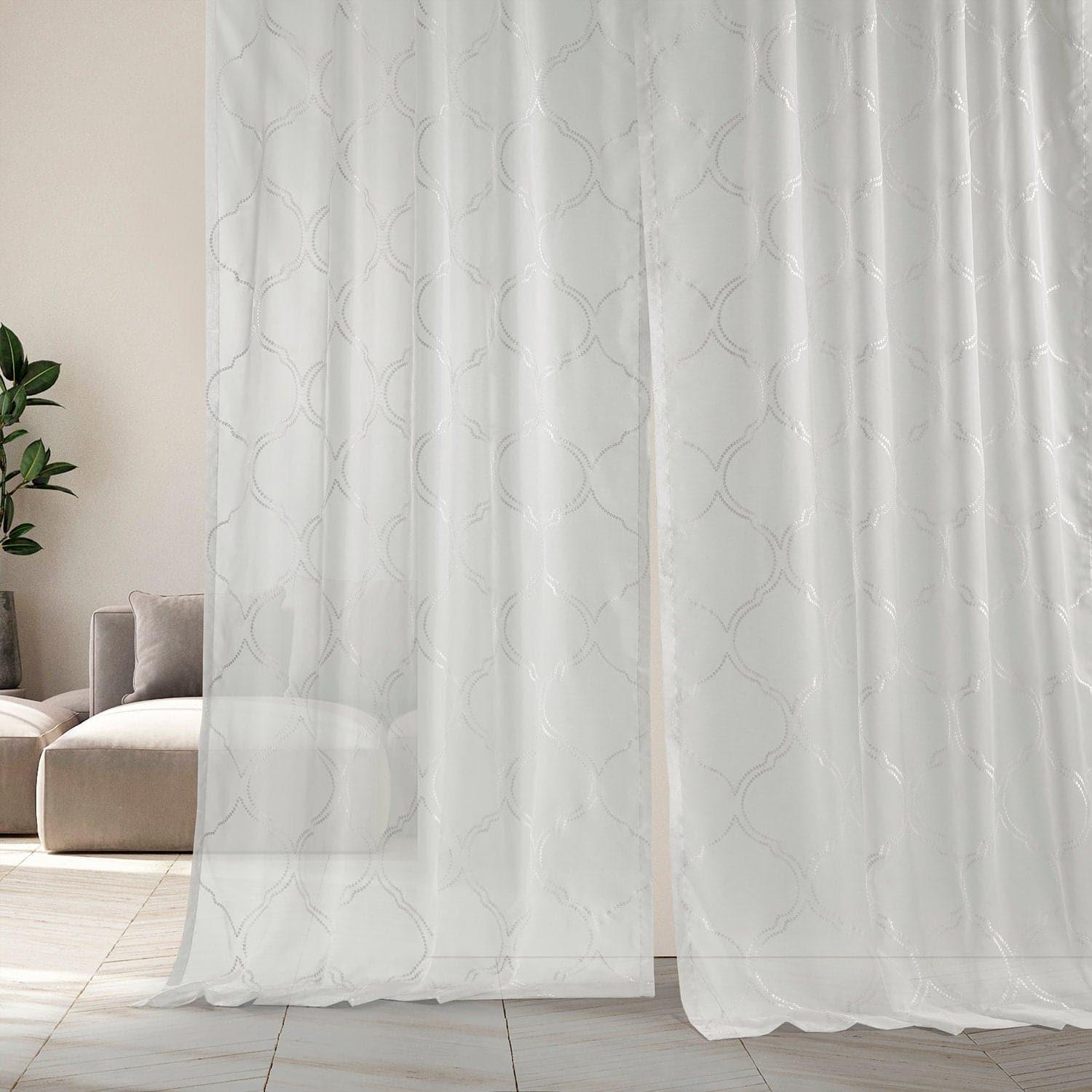 Florentina White Embroidered Sheer Curtain - HalfPriceDrapes.com