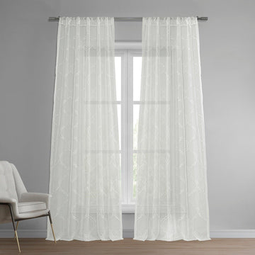 Florentina White Embroidered Geometric Sheer Curtain