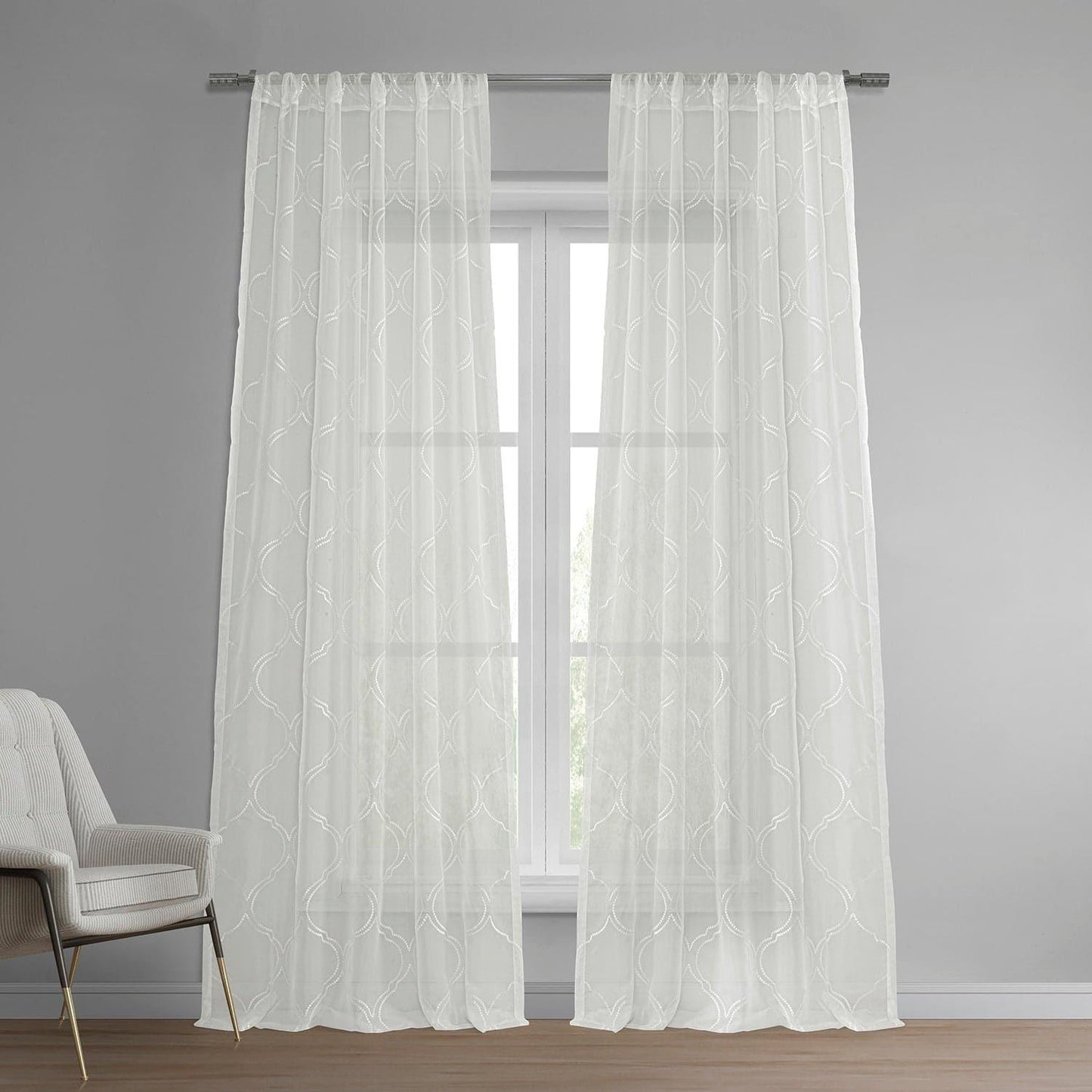 Florentina White Embroidered Sheer Curtain - HalfPriceDrapes.com