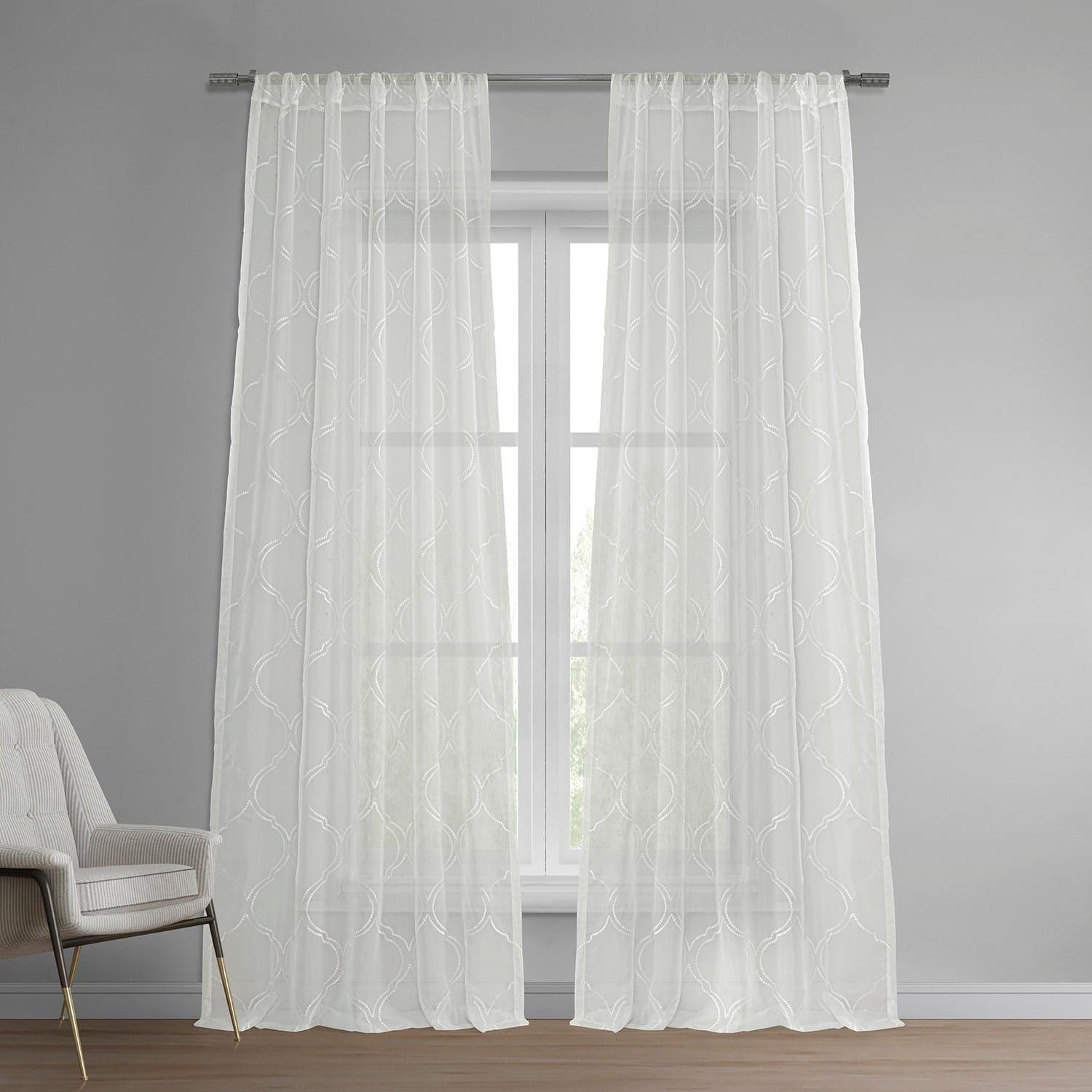 Florentina White Embroidered Sheer Curtain - HalfPriceDrapes.com
