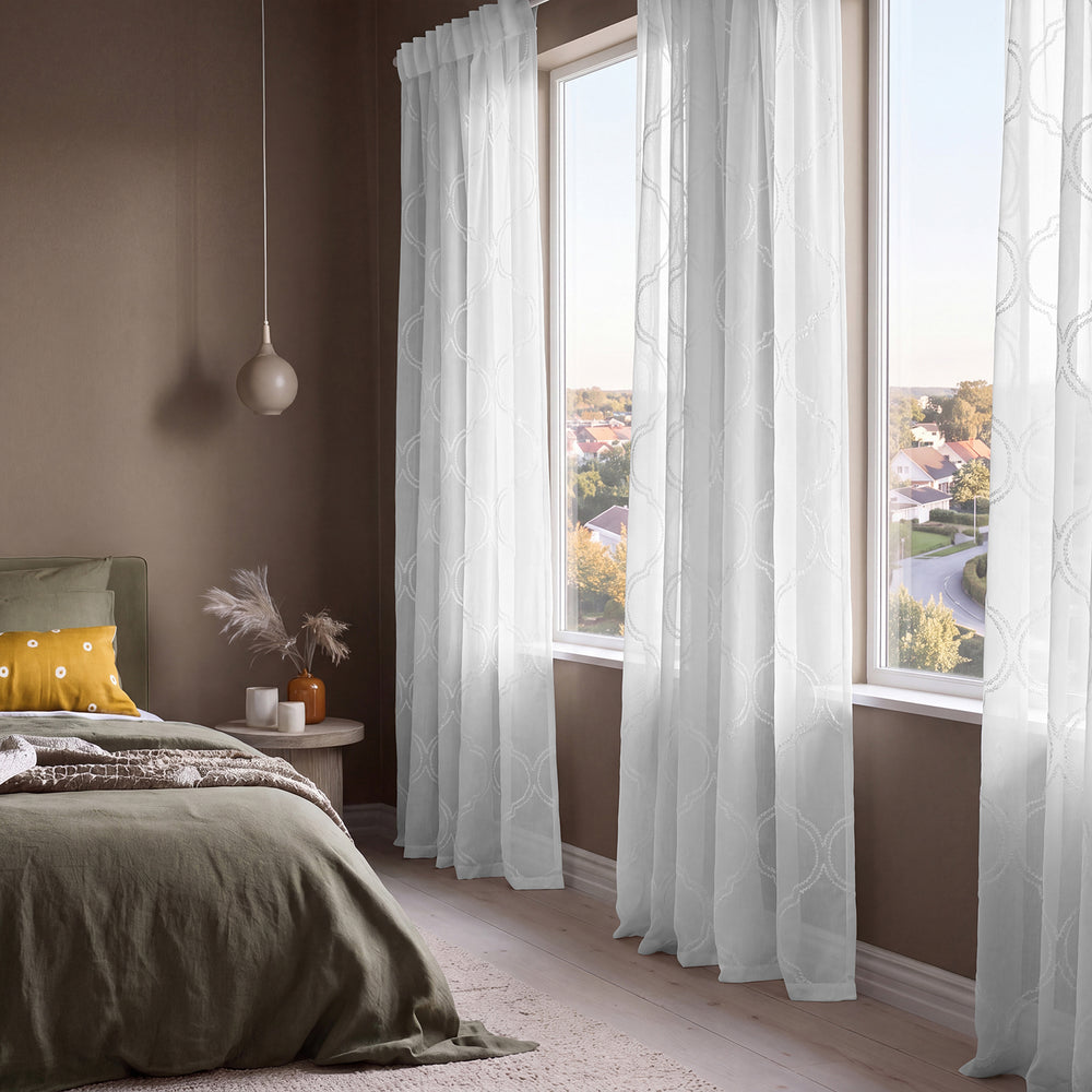 Florentina White Geometric Sheer Custom Curtain