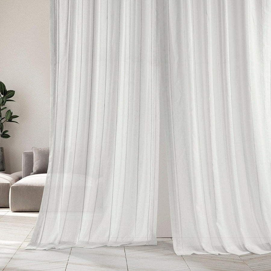 Aruba Cream Striped Linen Sheer Custom Curtain - HalfPriceDrapes.com