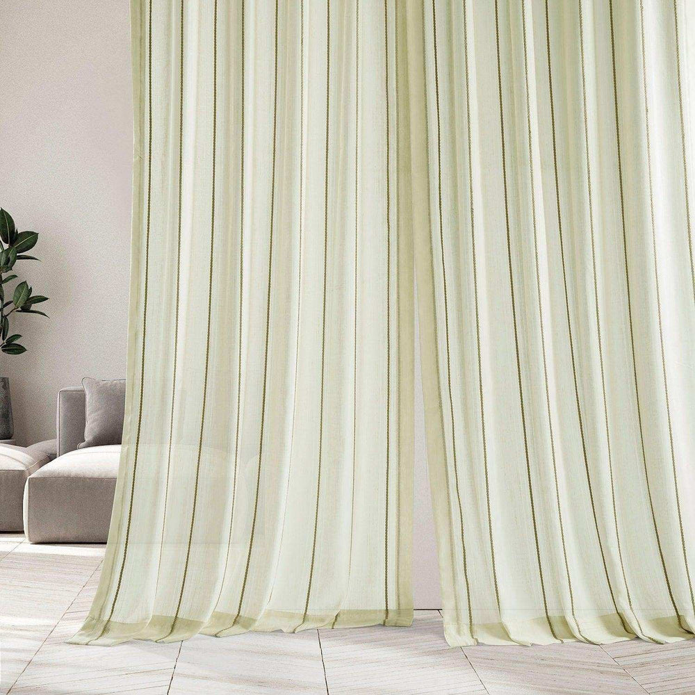 Aruba Gold Striped Linen Sheer Custom Curtain - HalfPriceDrapes.com