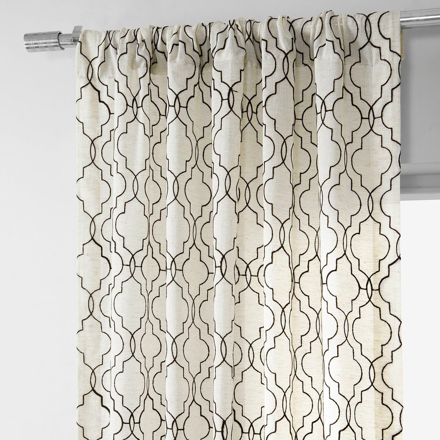 Saida Chocolate Embroidered Patterned Faux Linen Sheer Curtain - HalfPriceDrapes.com