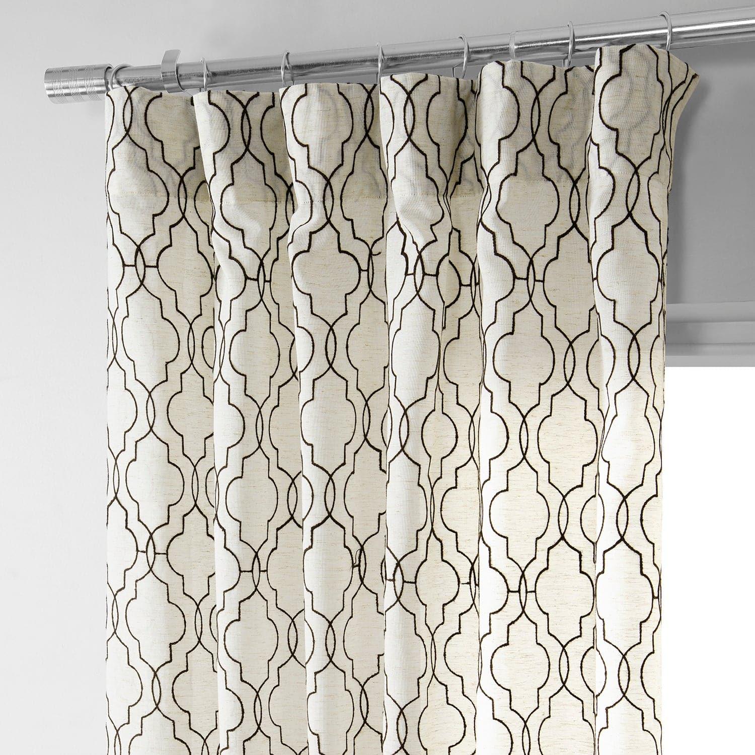Saida Chocolate Embroidered Patterned Faux Linen Sheer Curtain - HalfPriceDrapes.com