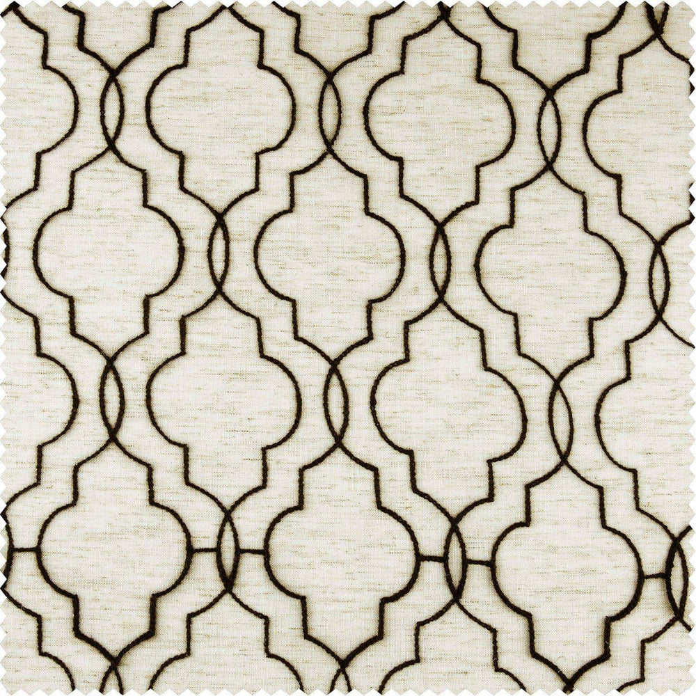 Saida Chocolate Embroidered Faux Linen Swatch - HalfPriceDrapes.com