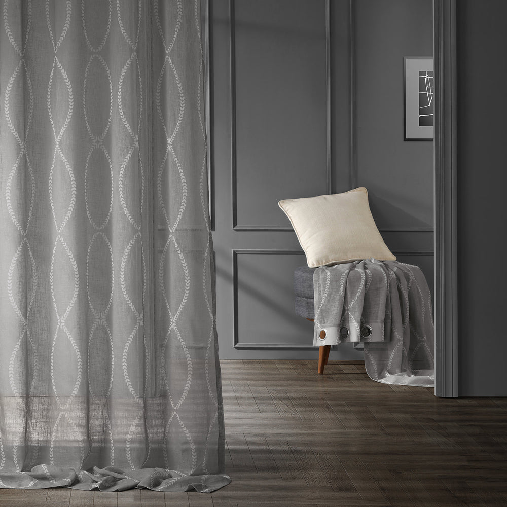 Grecian Grey Geometric Printed Sheer Custom Curtain