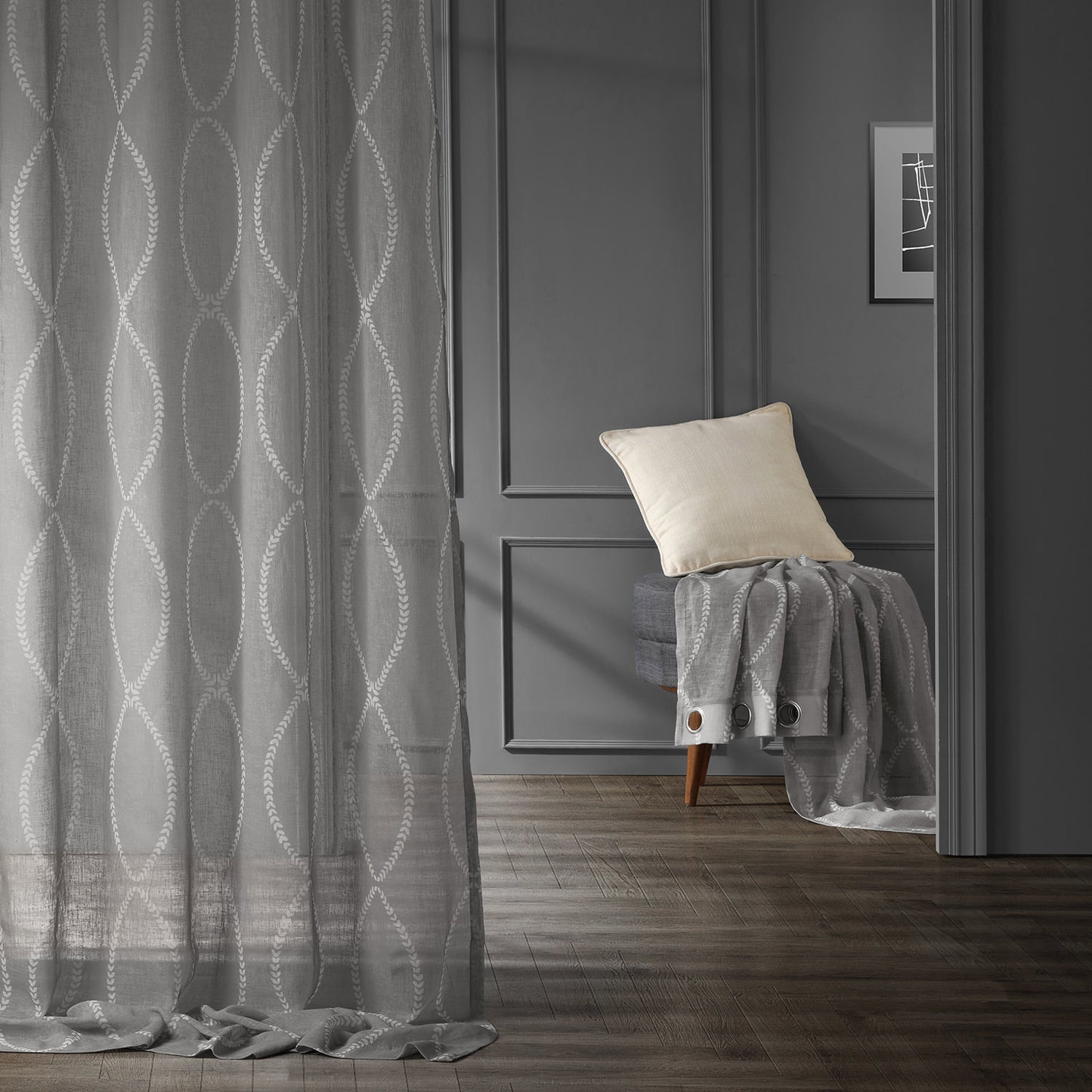 Grecian Grey Geometric Printed Sheer Custom Curtain