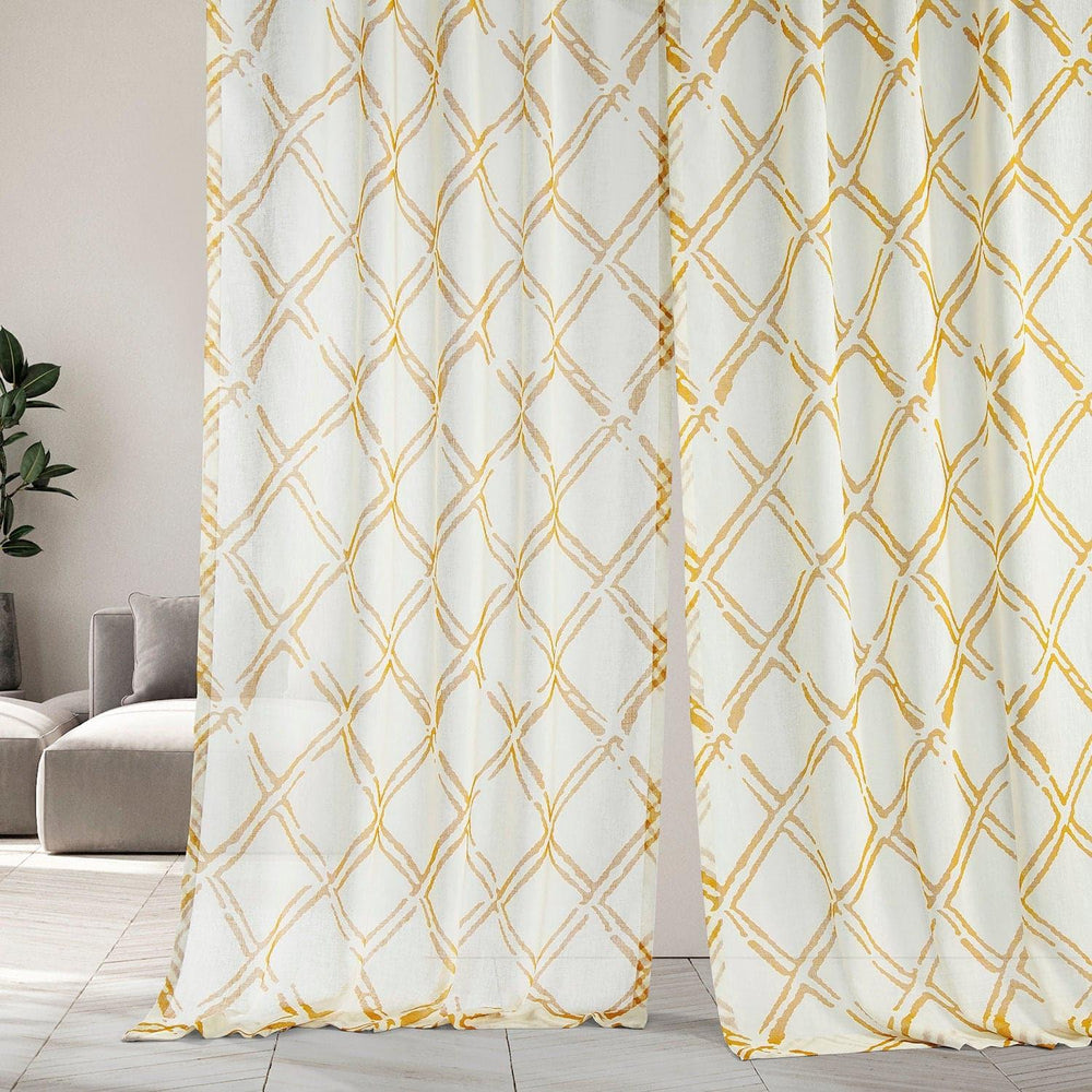 Normandy Gold Printed Sheer Curtain - HalfPriceDrapes.com