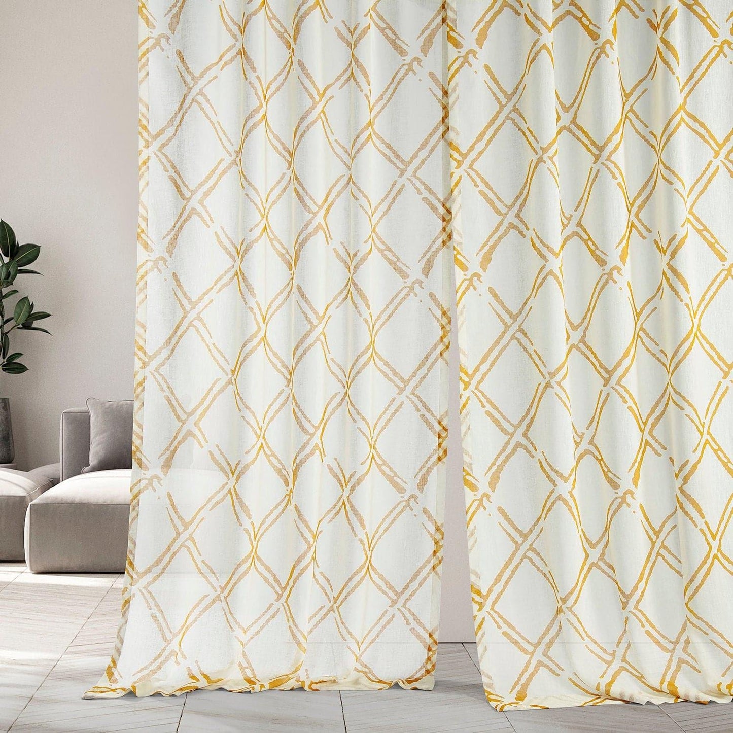 Normandy Gold Printed Sheer Curtain - HalfPriceDrapes.com
