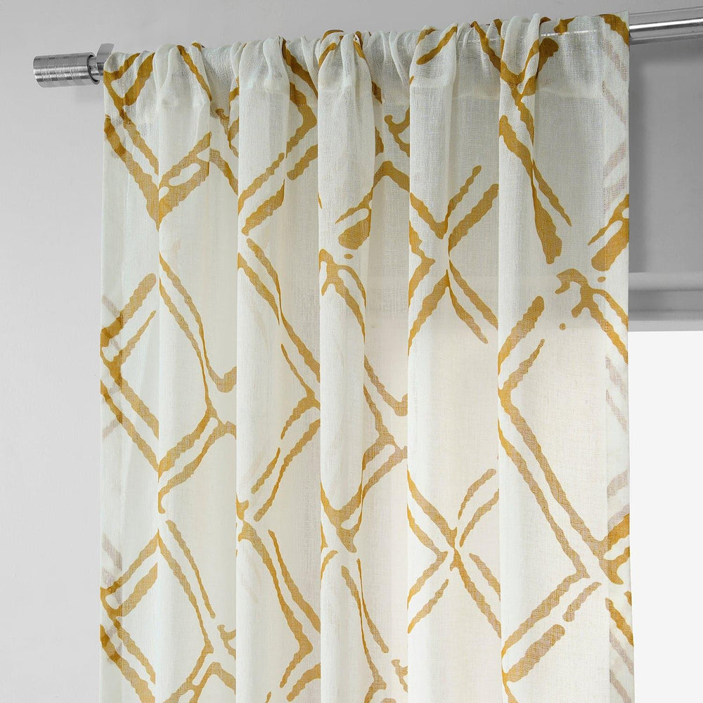Normandy Gold Printed Sheer Curtain - HalfPriceDrapes.com