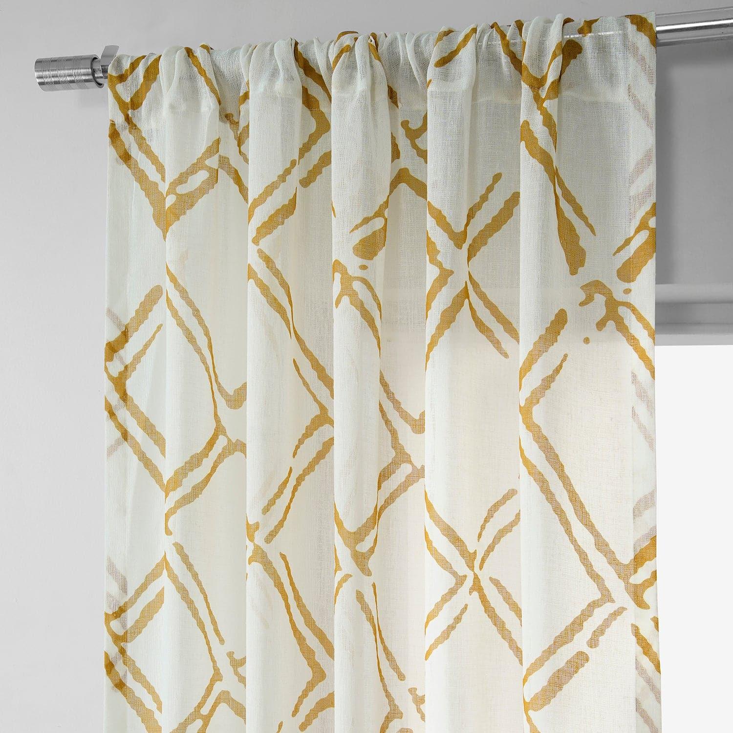 Normandy Gold Printed Sheer Curtain - HalfPriceDrapes.com
