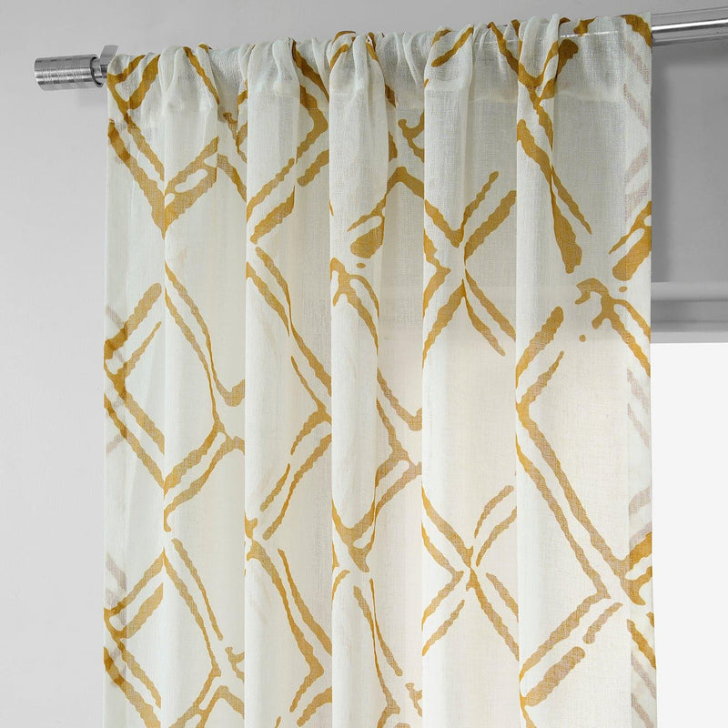 Normandy Gold Printed Sheer Curtain - HalfPriceDrapes.com