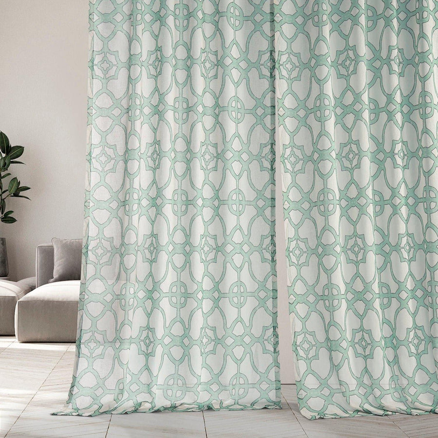 SeaGlass Blue Printed Sheer Custom Curtain - HalfPriceDrapes.com