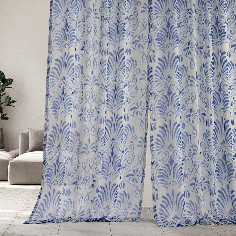 Xenia Blue Printed Sheer Curtain - HalfPriceDrapes.com