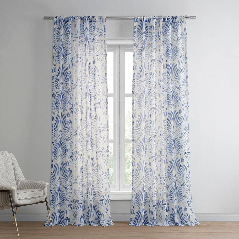 Xenia Blue Printed Sheer Curtain - HalfPriceDrapes.com