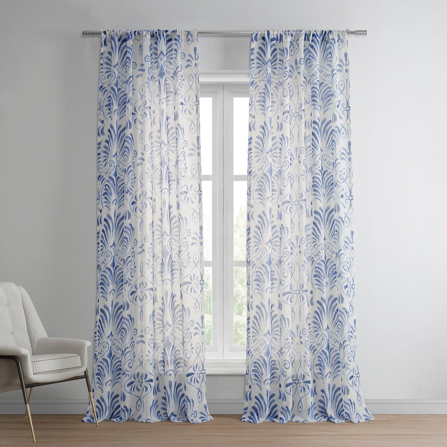 Xenia Blue Printed Sheer Curtain - HalfPriceDrapes.com