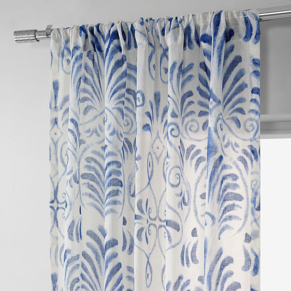 Xenia Blue Printed Sheer Curtain - HalfPriceDrapes.com