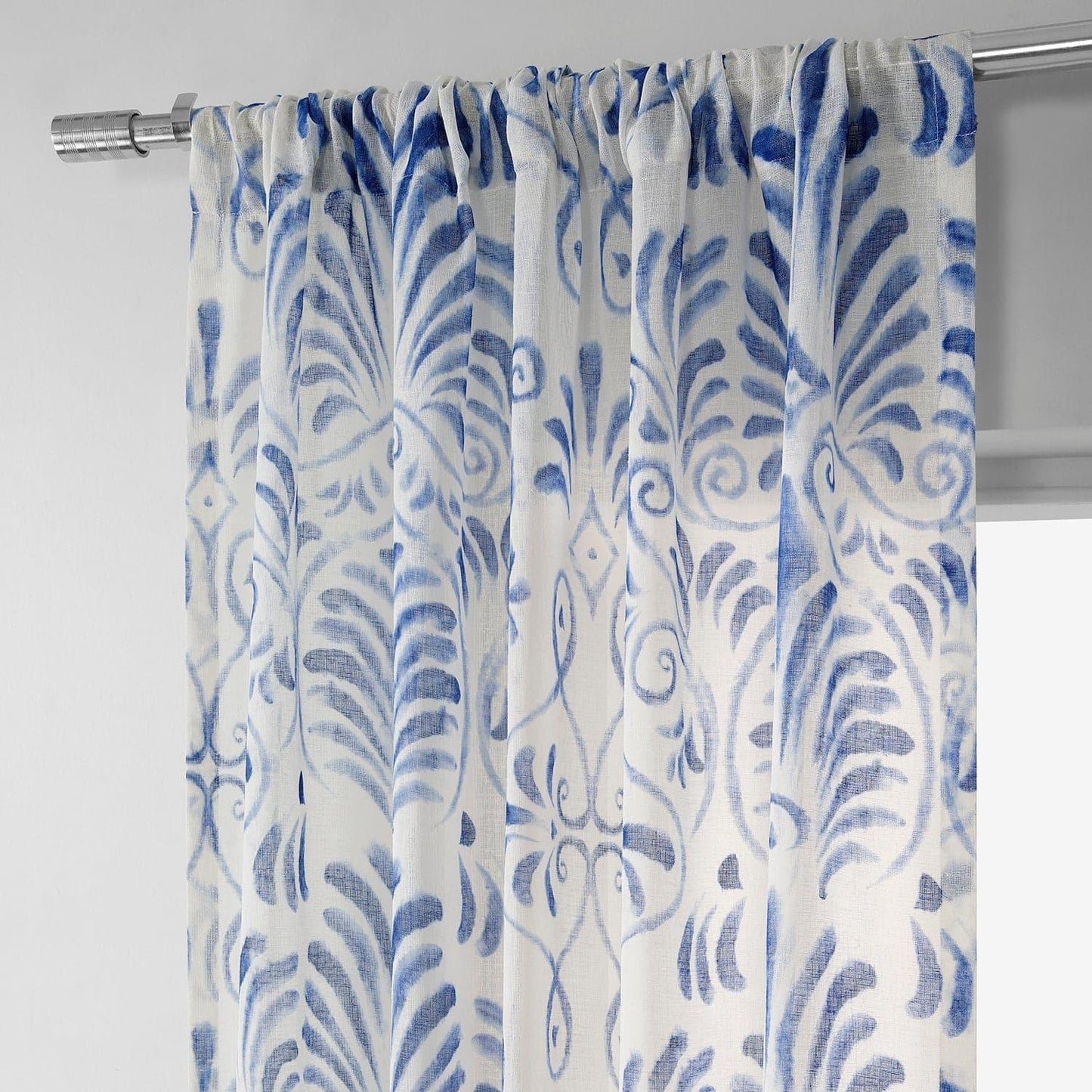 Xenia Blue Printed Sheer Curtain - HalfPriceDrapes.com