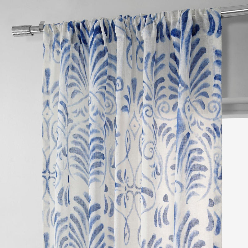 Xenia Blue Printed Sheer Curtain - HalfPriceDrapes.com