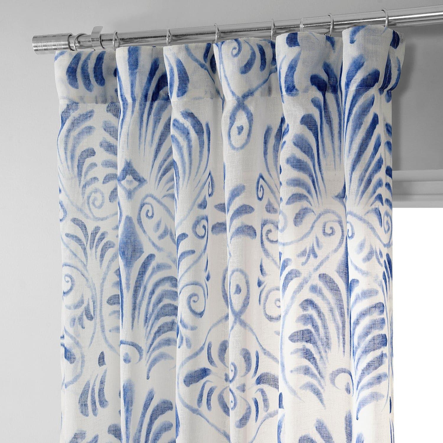 Xenia Blue Printed Sheer Curtain - HalfPriceDrapes.com