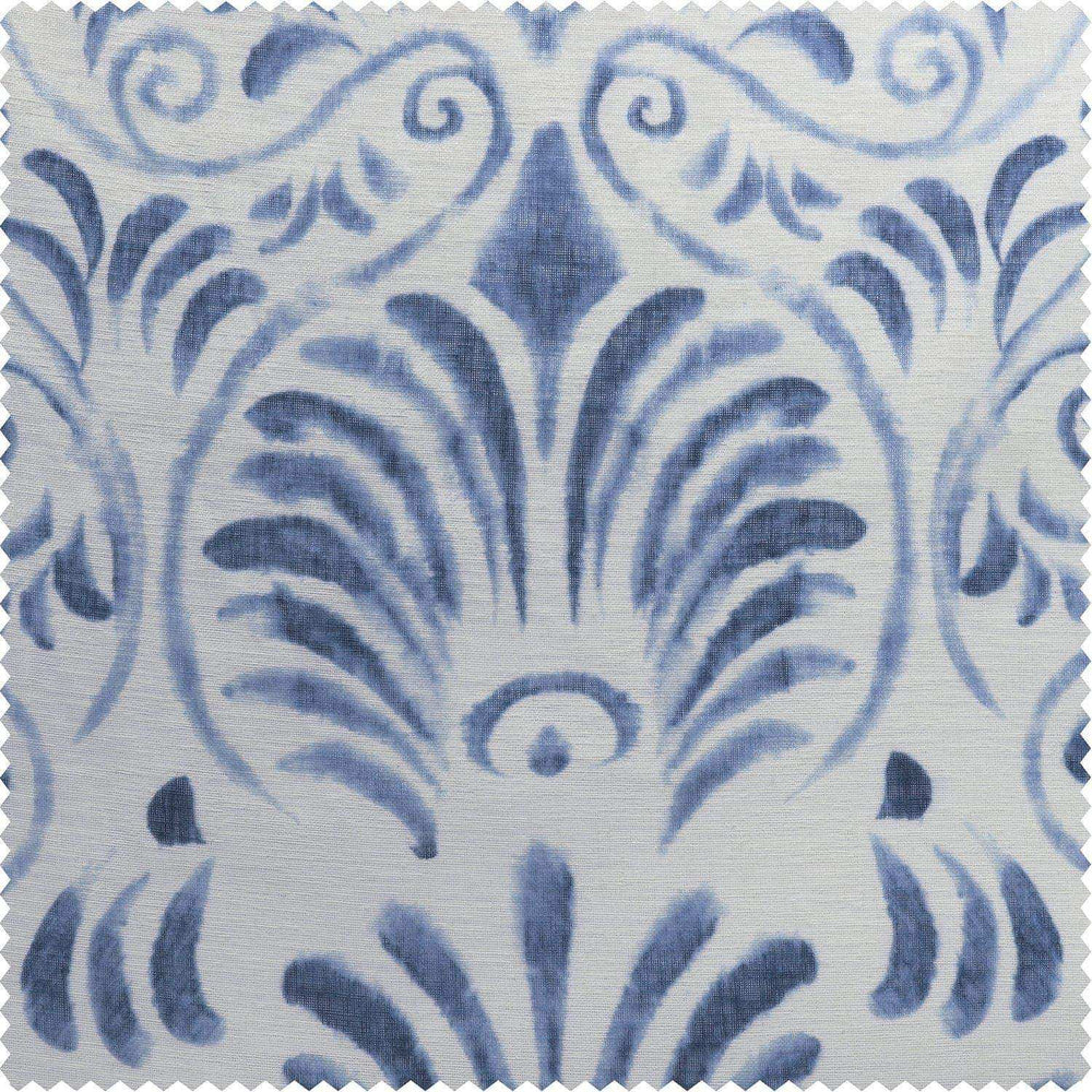 Xenia Blue Printed Sheer Custom Curtain - HalfPriceDrapes.com