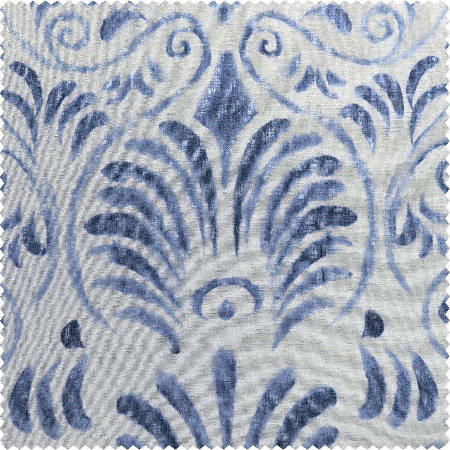 Xenia Blue Printed Sheer Custom Curtain - HalfPriceDrapes.com