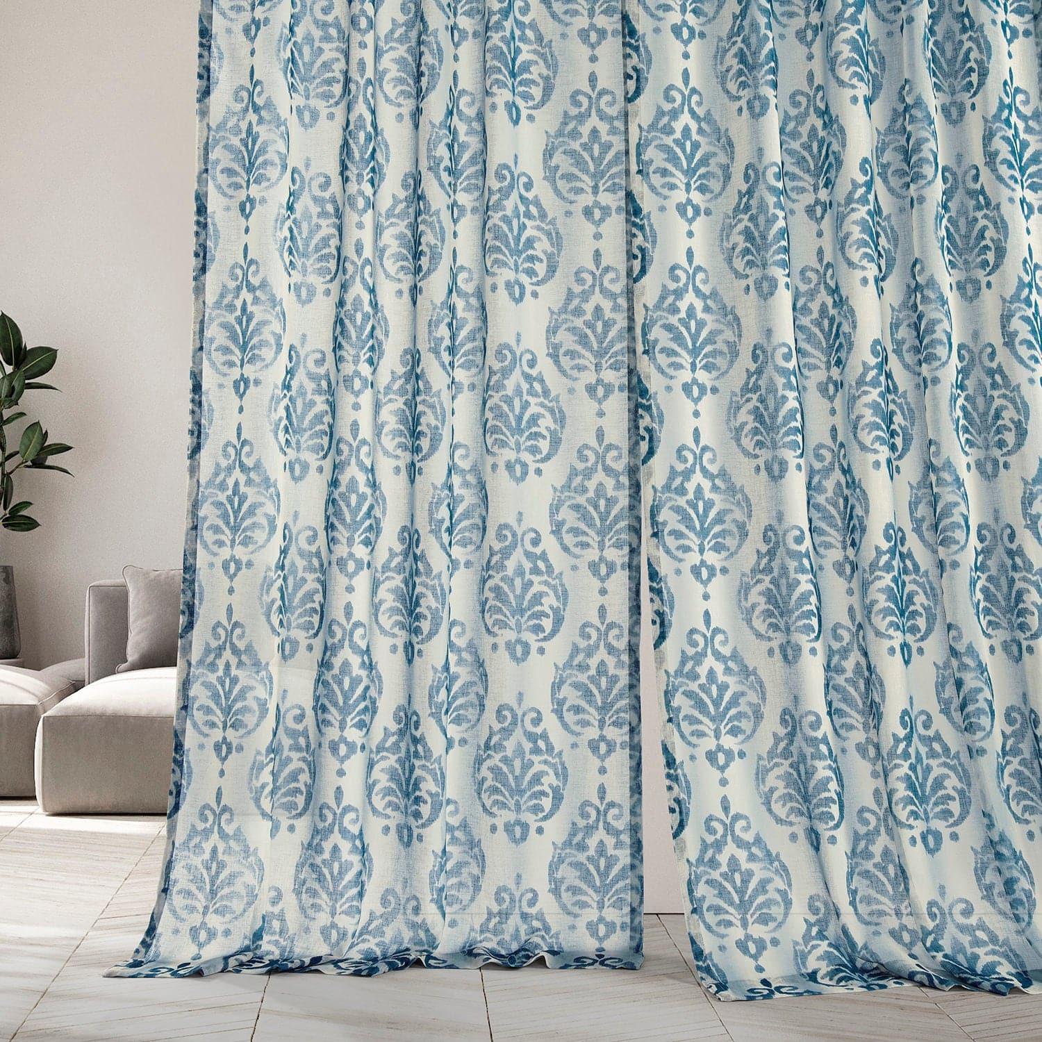 Fresco Blue Printed Sheer Custom Curtain - HalfPriceDrapes.com