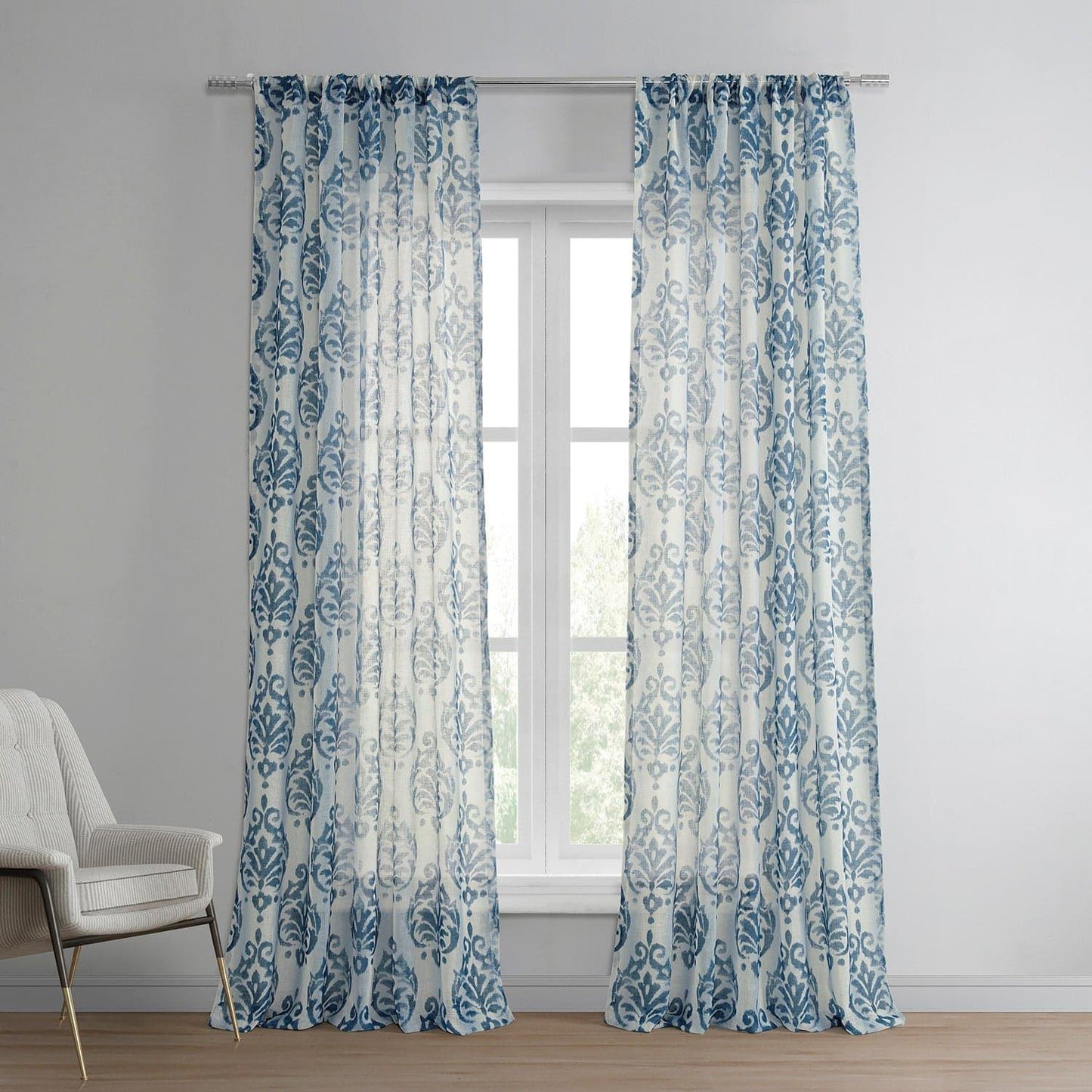 Fresco Blue Printed Sheer Curtain - HalfPriceDrapes.com