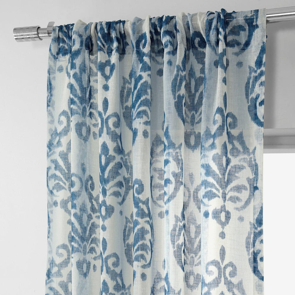 Fresco Blue Printed Sheer Curtain - HalfPriceDrapes.com