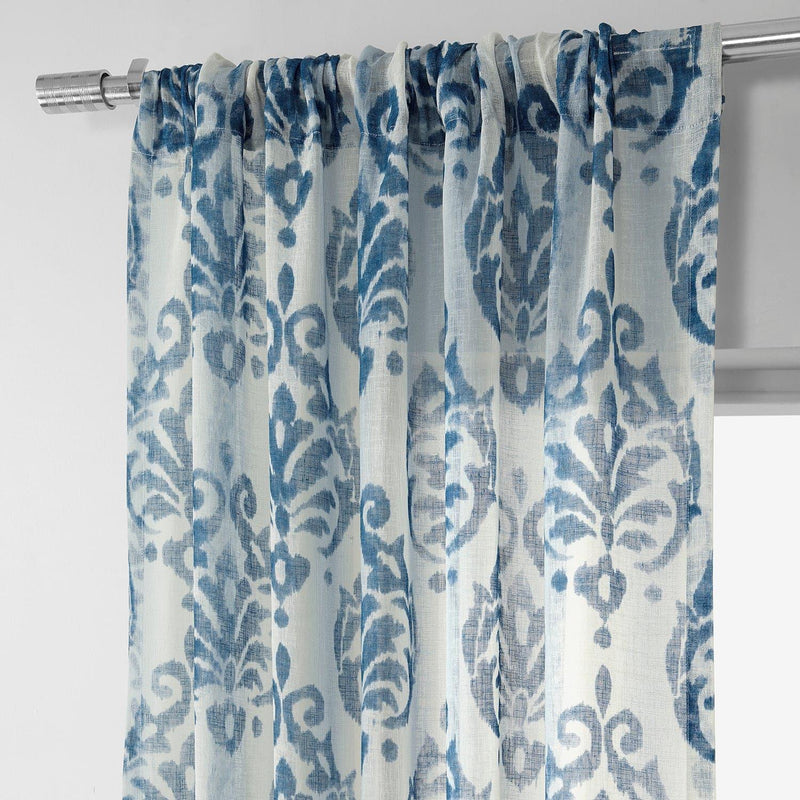 Fresco Blue Printed Sheer Curtain - HalfPriceDrapes.com