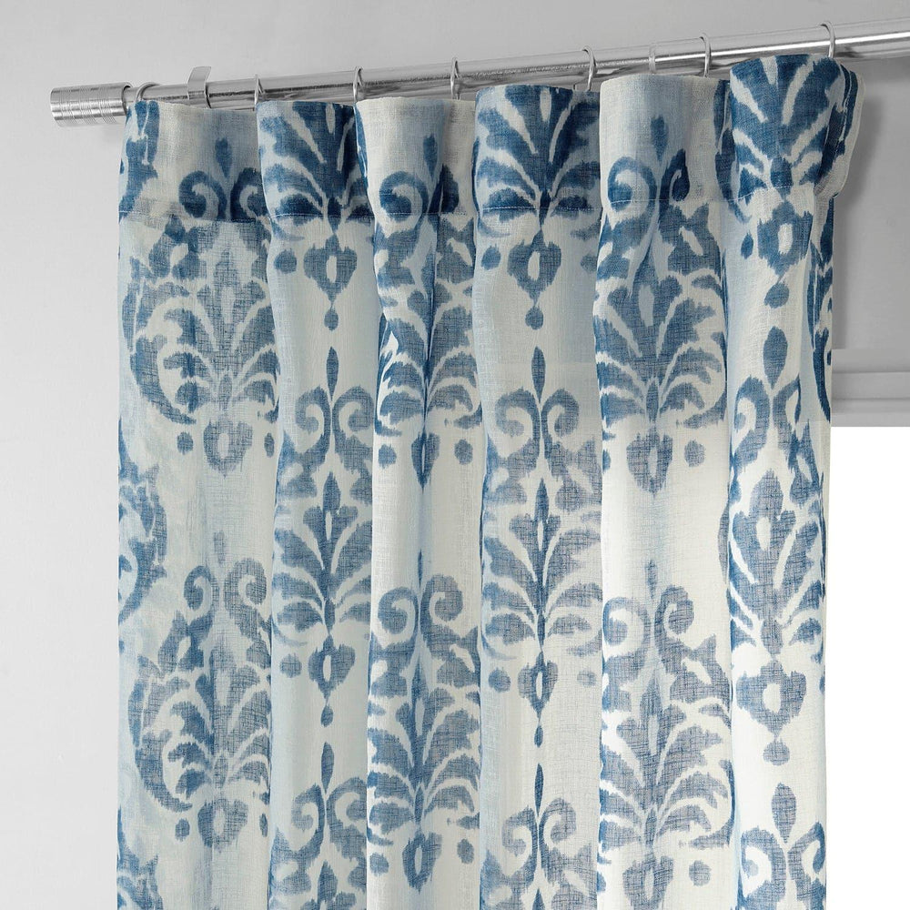 Fresco Blue Printed Sheer Curtain - HalfPriceDrapes.com