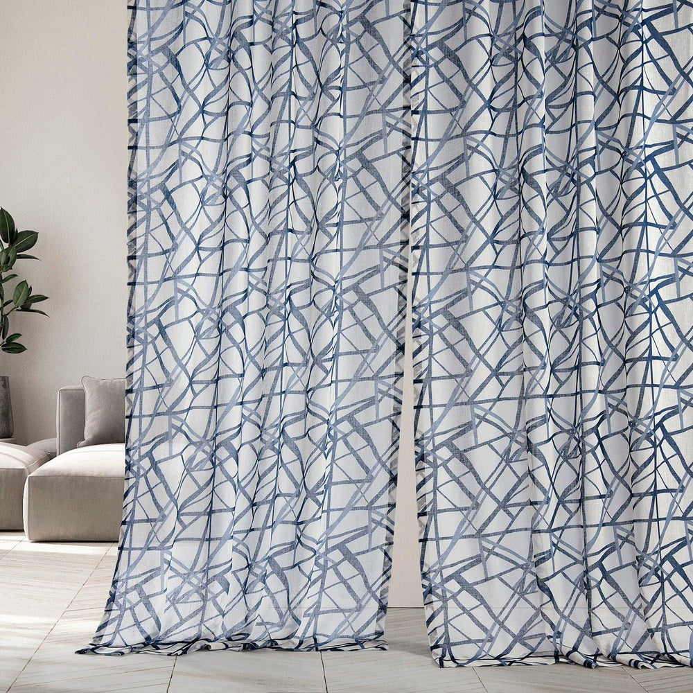 Matrix Blue Printed Sheer Curtain - HalfPriceDrapes.com