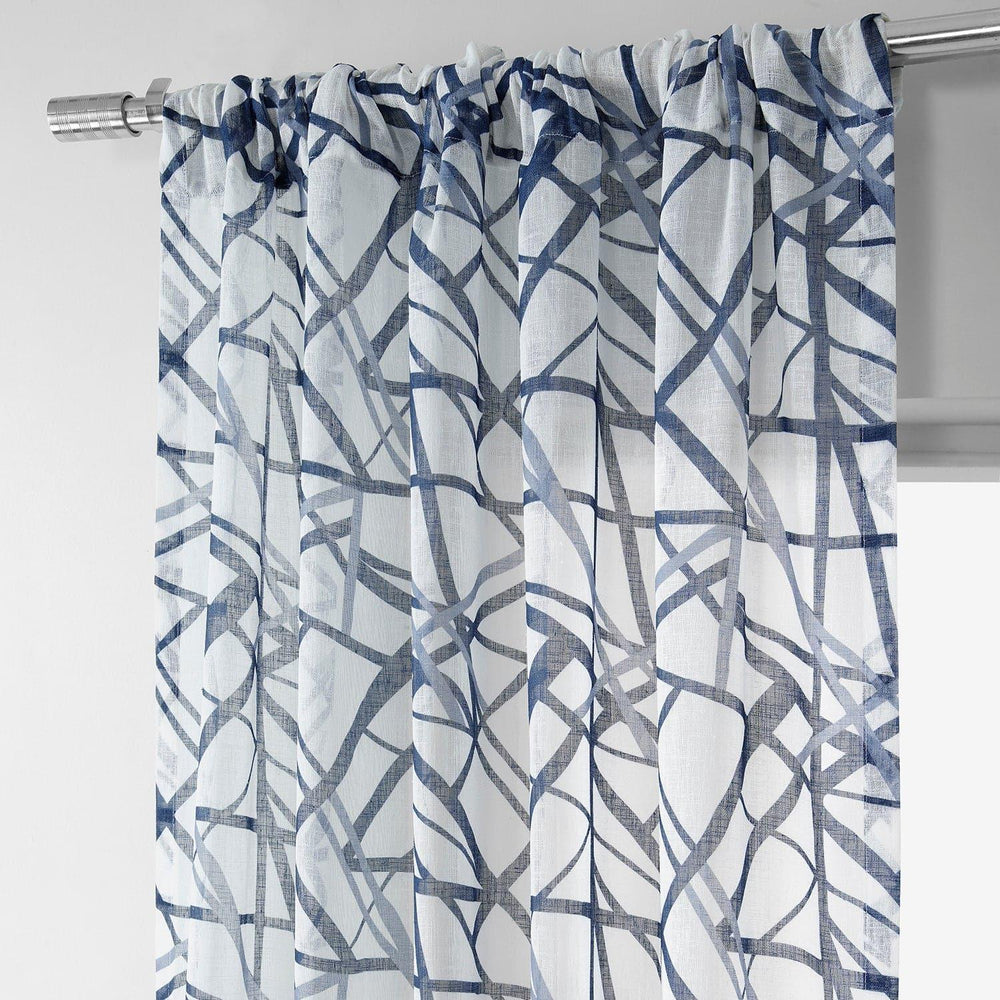 Matrix Blue Printed Sheer Curtain - HalfPriceDrapes.com